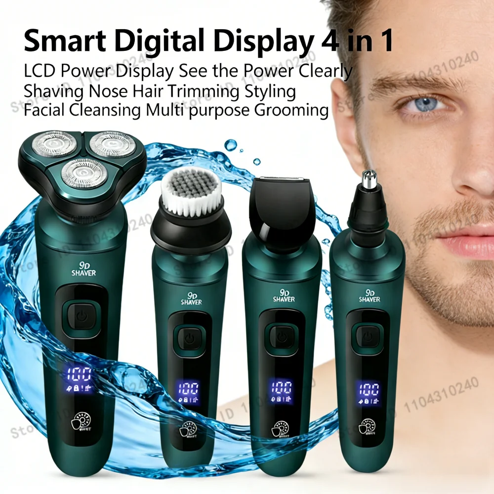 

Новая электрическая бритва со светодиодным дисплеем, 3D плавающая головка, перезаряжаемая через USB, водонепроницаемый, влажный, сухой, триммер для волос на лице, уход за бородой для мужчин