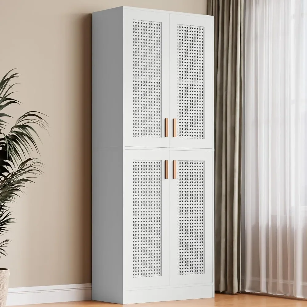 

71" Pantry Cabinet, Freestanding Tall Storage Cabinet with Adjustable Shelves and Rattan Doors for Kitchen,