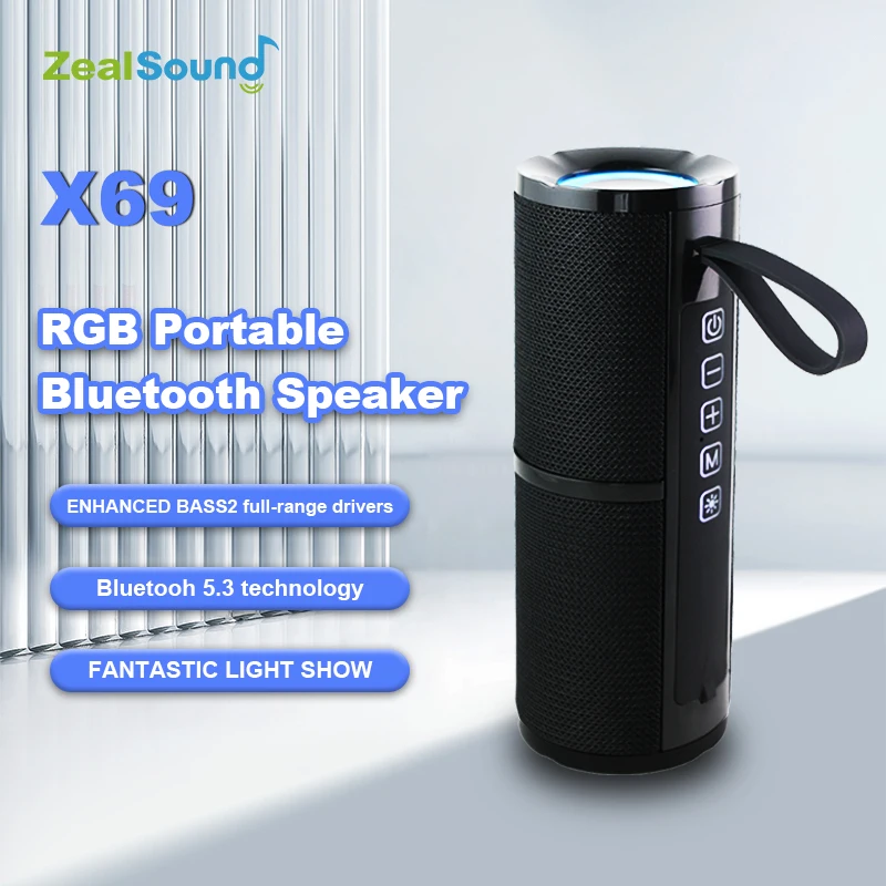 Zealsound Portable Bluetooth Speaker with 3D Loud Stereo Sound, Outdoor Speakers with RGB Lights Dual Pairing for Home Party