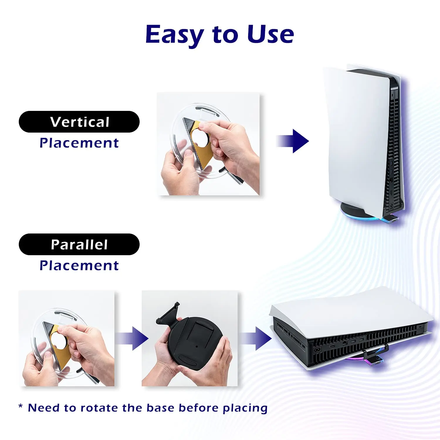 DC5V Adjustable ABS Console Shining Base USB RGB LED Console Stand with Light Indicator for PS5 Game Host Holder Accessories