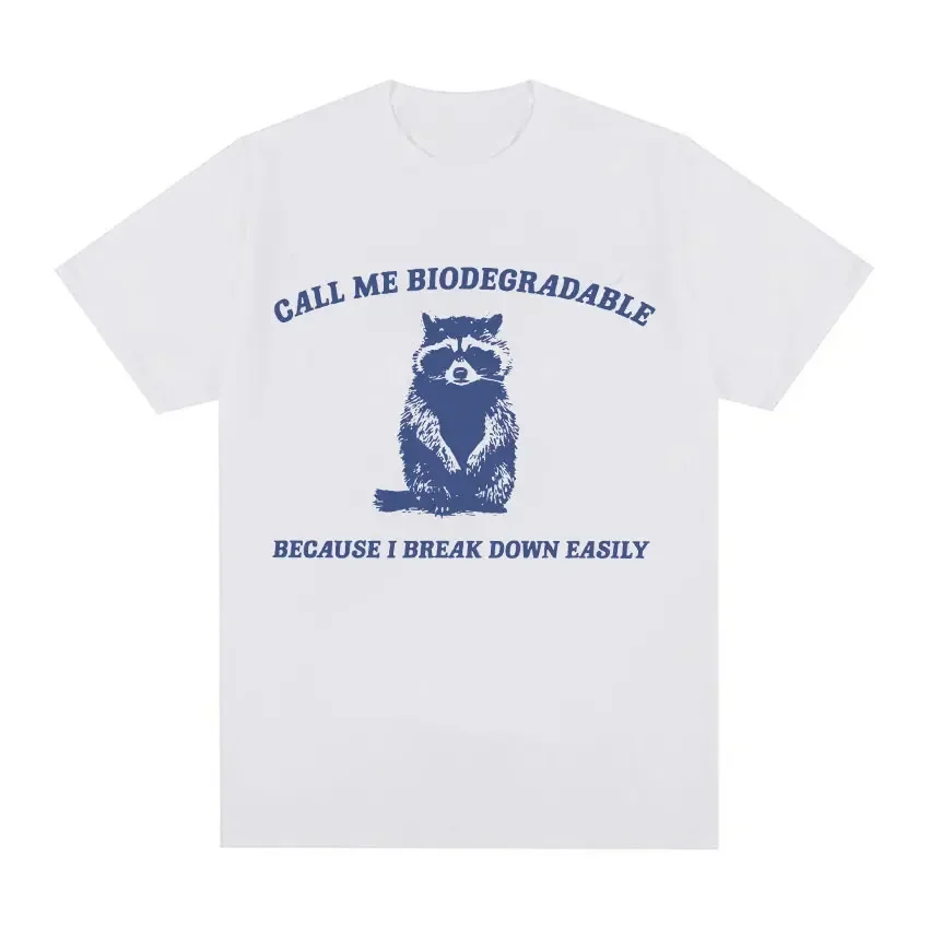 Call Easily Raccoon Meme Print T Shirt Retro Fashion Short Sleeve Tops Unisex Casual Cozy Cotton Vintage Casual Clothes Tees