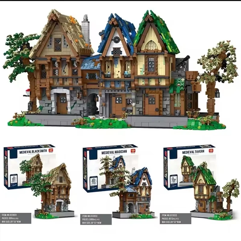 

Medieval Blacksmith Shop Magic House Tavern Building Blocks MOC City Street View Bricks Set Adult Desktop Ornaments DIY Toy Gift