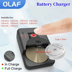 Rechargeable Button Battery Charger for LIR1025/1220/1254/1620/1632/2016/2025/2032/2430/2450 Type C Port Charging Battey Power