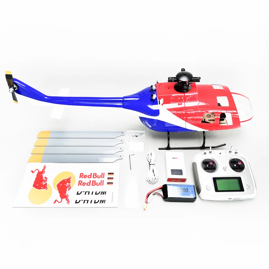 

Вертолет ROBAN 450 размера BO105 Red Bull Scale RTF — GPS с автоматическим возвратом и удержанием высоты — готовый к полете с навигационными огнями