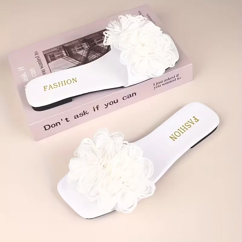 Women Flower Flat Slippers Outdoor Shallow Slippers  Casual Walking Shoes Female Summer Fashion Dress Sandals Home Slides Women