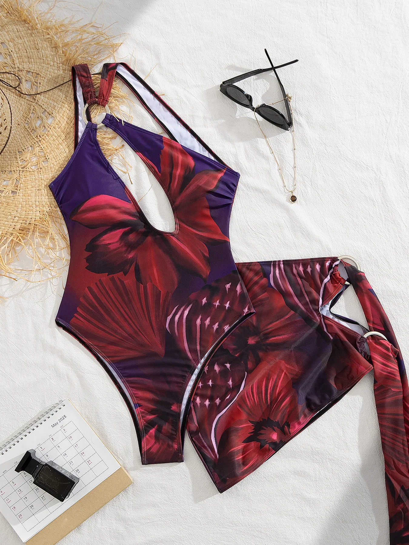 Maillot de bain une pièce imprimé rétro, ajouré, jupe, couleur unie, dos nu, Bikini, à la mode, pour la plage, nouvelle collection 2025