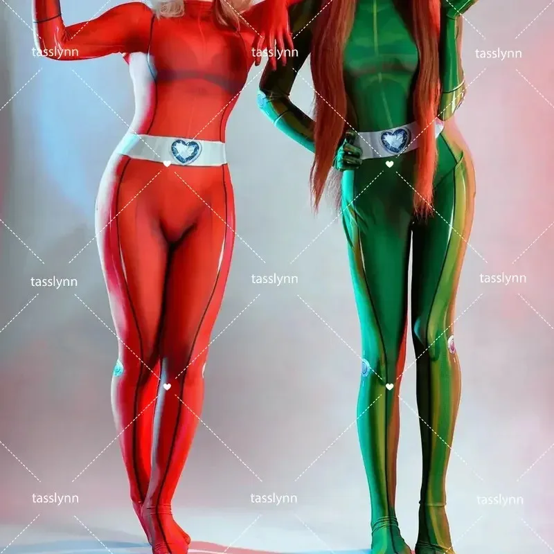 Kostum NewMovie & TV Totally Spies Clover Ewing Samantha Simpson Alexandra Jerry Cosplay untuk Wanita Jumpsuit Spandex20c;5,v'8.