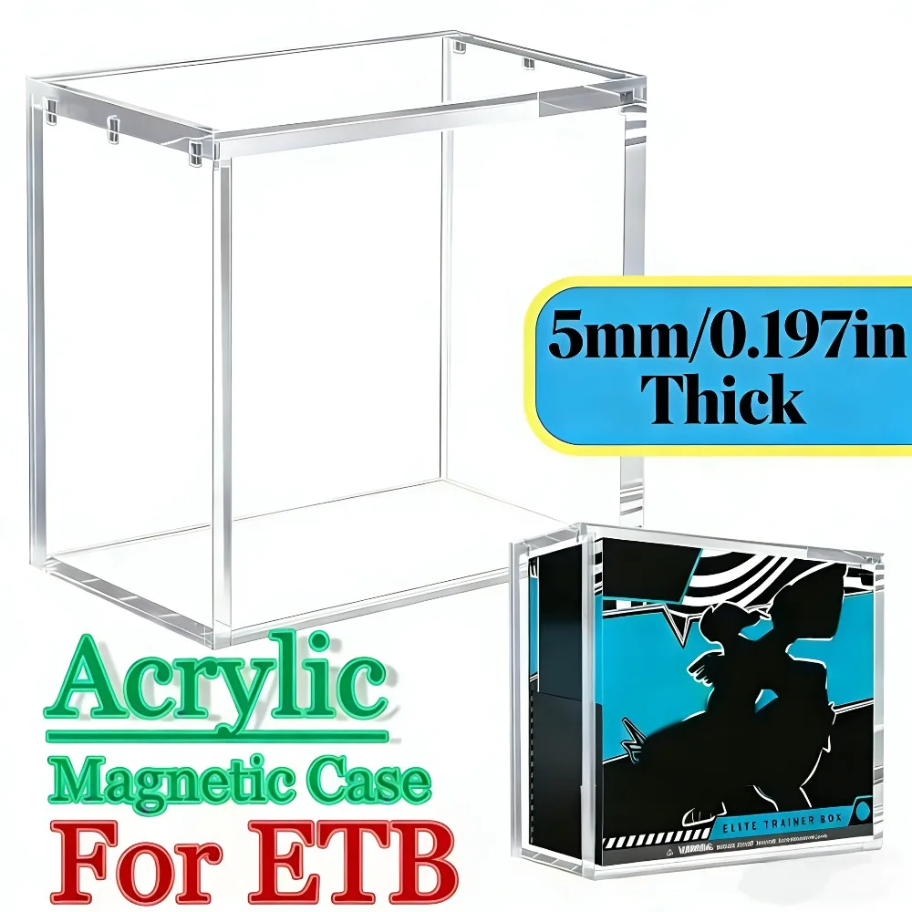8MM+5MM Thick Sturdy Clear Acrylic Display Case,Magnetic Closure,Scratchproof&UV-Resistant,Stackable Dustproof Cover For ETB Booster Box,Rare TCG Cards Collectibles Display Storage Organizer,360 Degree View Showcase Holder For Card Collectors