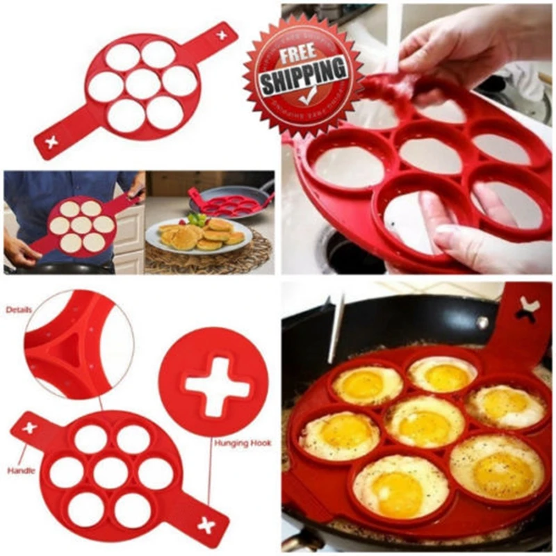 Silicon Pancake Mold 7 Holes Circular Fried Egg Molds Nonstick Flip Pancake Maker Omelette Egg Forms Rings Mold Creative Kitchen