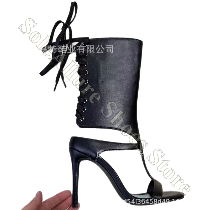 

Women Punk Ankle Boots Gothic Lace Up Front Stiletto Heel Pointed Toe Sexy Nightclub Party Black Leather High Heels