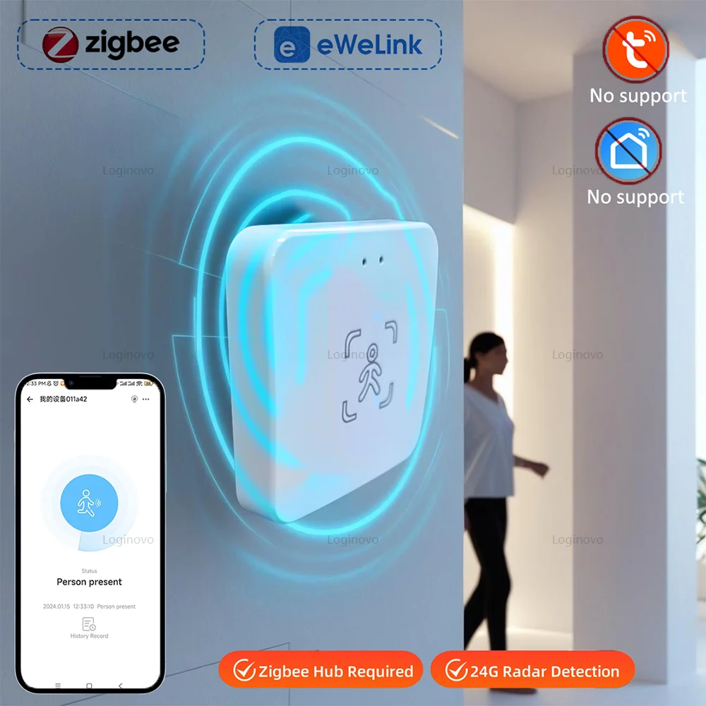 

Zigbee Human Presence Sensor 24GHz Radar Mmwave Motion Detector eWeLink App Control For Smart Light Security 2MQTT Automation
