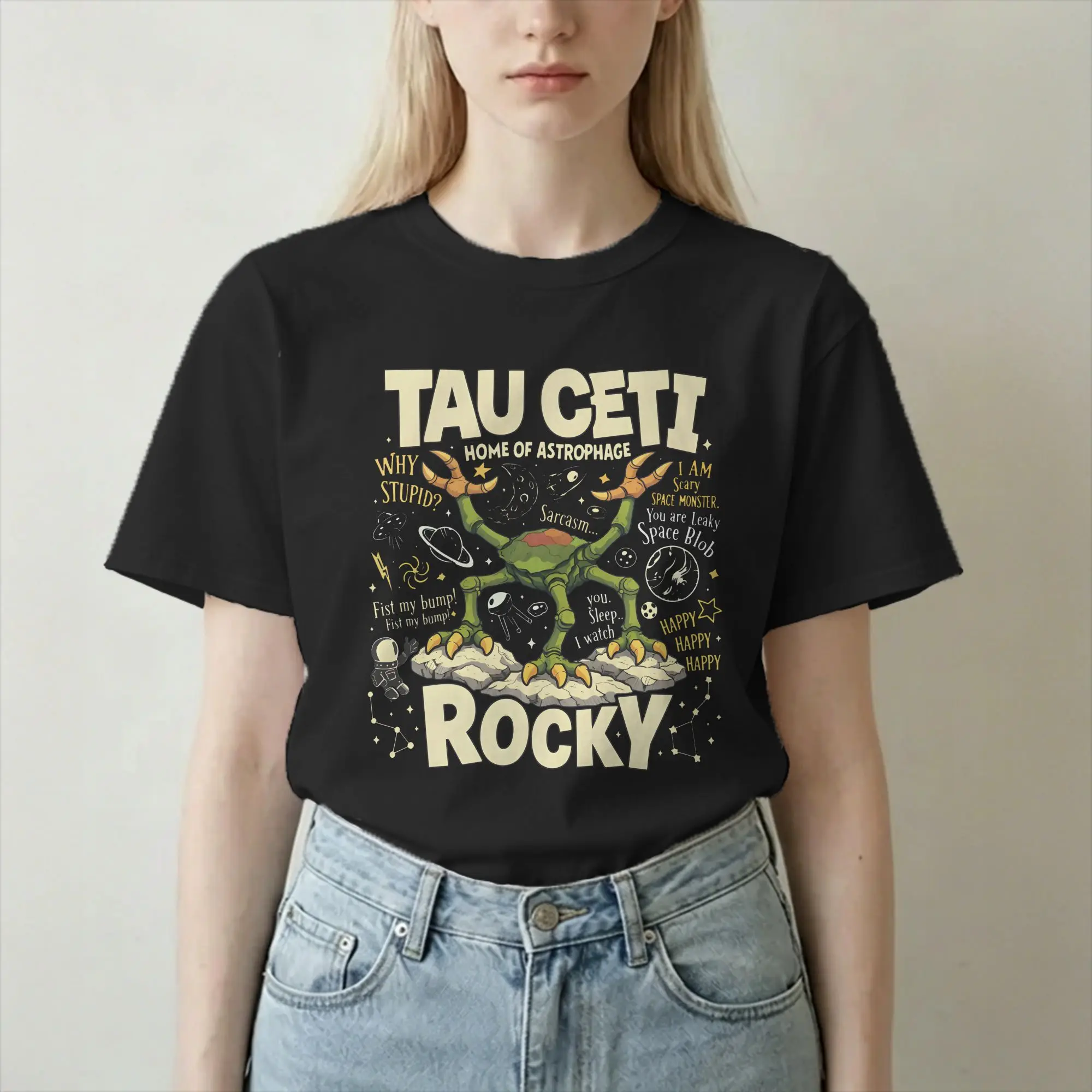 Amazing Rockys Project Hail Mary Space Monster T-Shirt Men Women's O Neck Pure Cotton T Shirt  Short Sleeve Tee Shirt Clothing