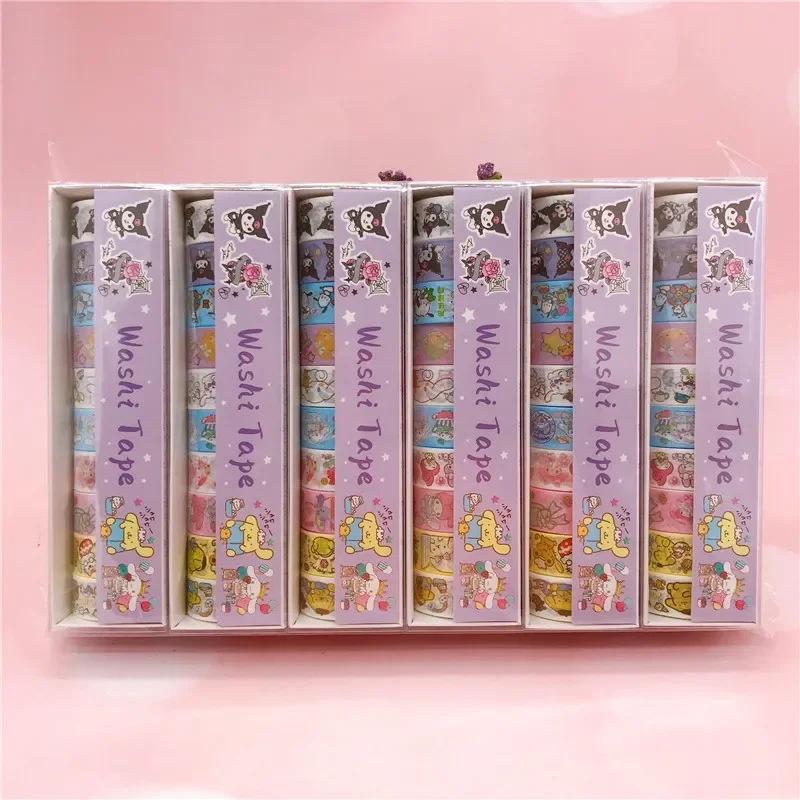 10Roll Sanrio Kawaii Hello Kitty Washi Tape Kuromi Cinnamoroll Anime Cartoon Student DIY Sticker Girl Creative Handbook Material