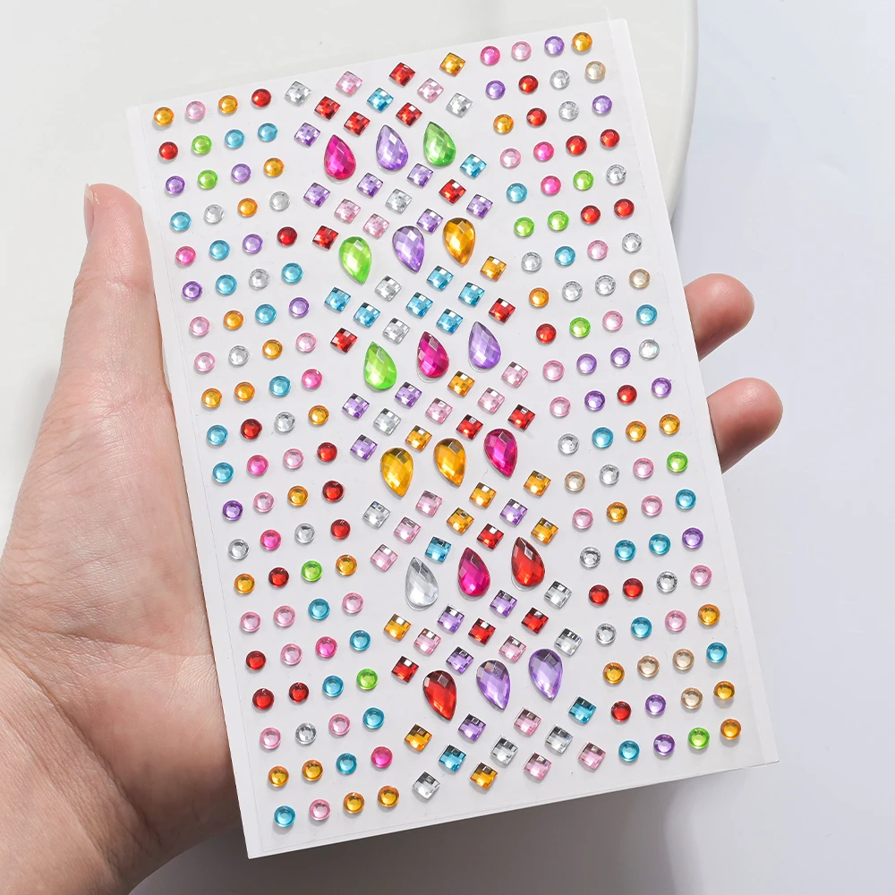 691PCS-3 blätter Gemischte Strass Gesicht Tattoo Aufkleber Bunte Herz/runde/Teardrop Design Selbstklebende Party Augen make-up Aufkleber – Detail 9