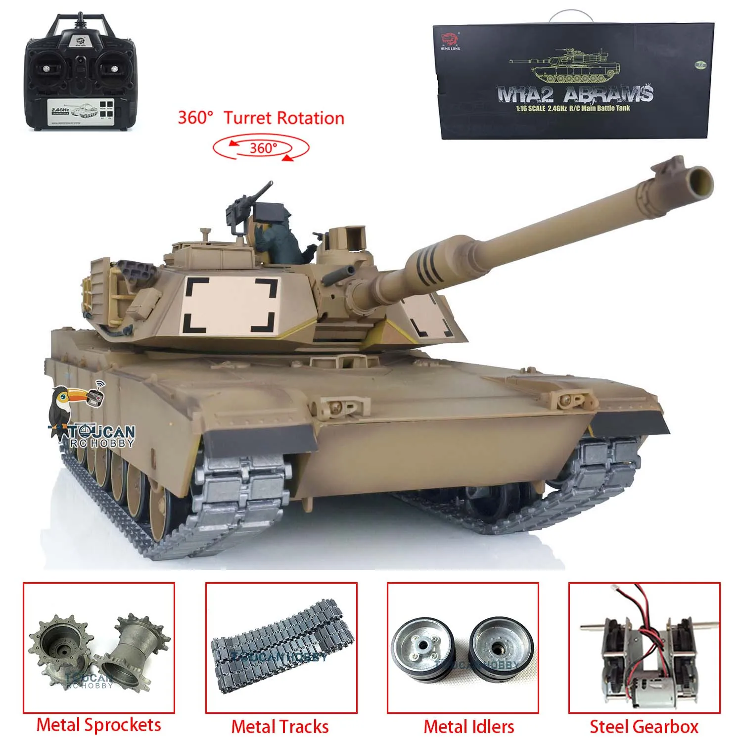 Heng Long 1/16 Scale RC Tank Model 7.0 Upgraded Metal M1A2 Abrams Remote Control Tank 3918 W/ 360° Turret TH17796