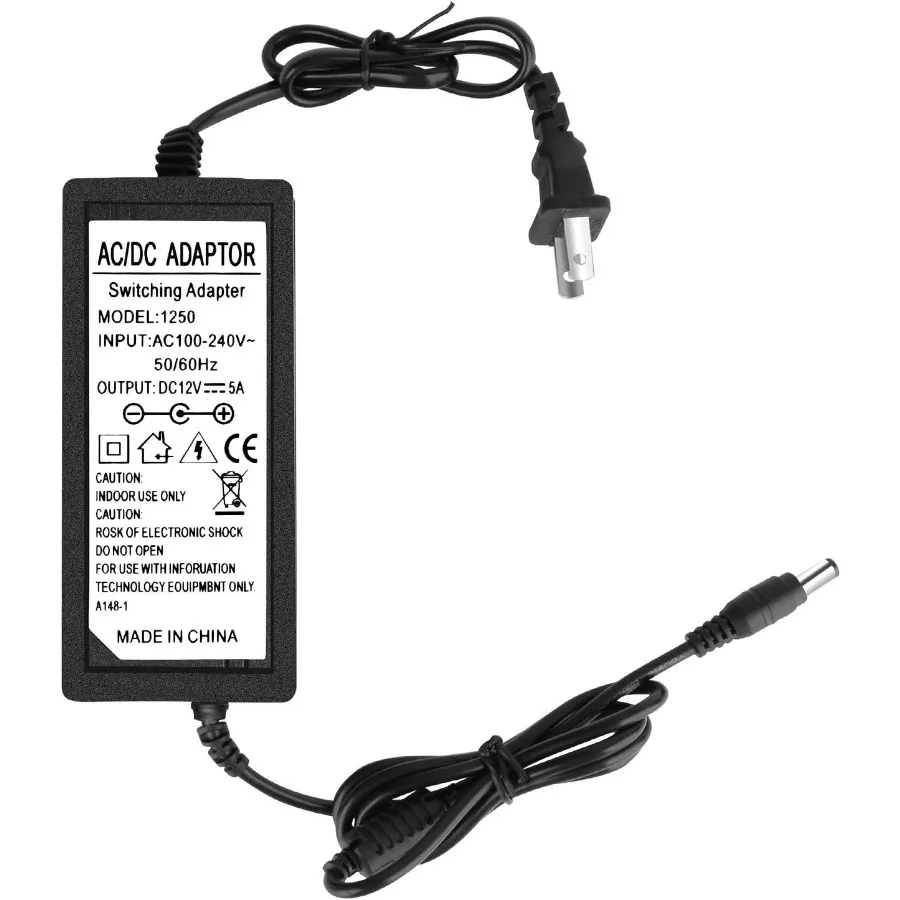 

Блок питания 12 В, 5 А, преобразователь переменного и постоянного тока от 100220 В до 12 В, трансформатор 5 А, вилка 5,5x2,1 мм для светодиодных лент