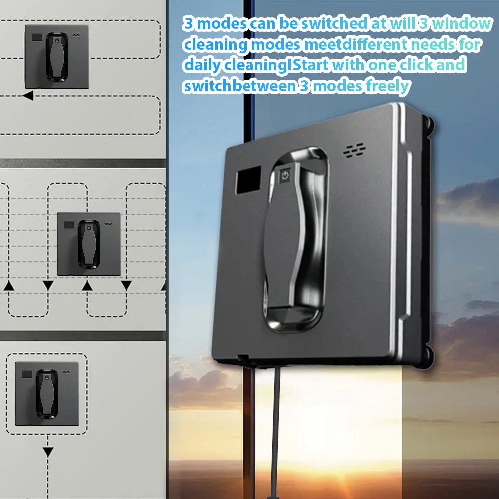 Doppelter Wassersprüh-Fensterputzroboter, Bürstenloser Motor Elektrischer Glasreiniger mit App & Bluetooth-Fernbedienung, Sprachansage, Mehrere Auto-Reinigungsmodi für Hausfenster