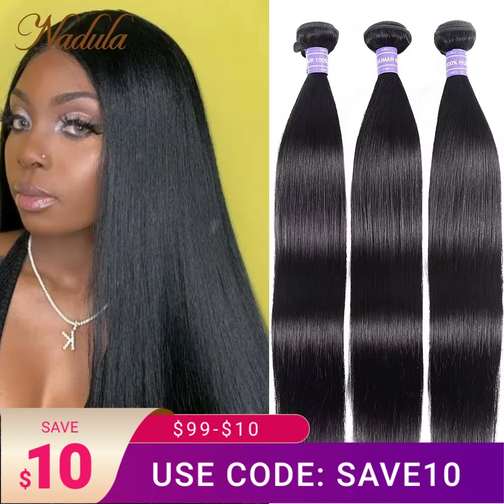 

Nadula Hair 8A Black Color Human Hair Bundles Remy Hair Straight Bundles Human Hair Weave 3 / 4 Bundles Straight Hair Deals