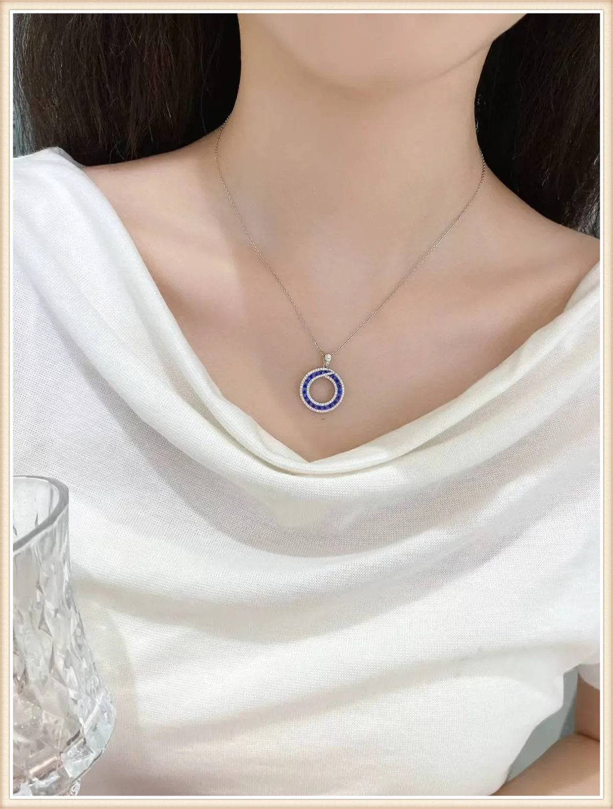 18K gold laboratory-grown diamond-set sapphire pendant necklace fashionable women's jewelry custom wholesale