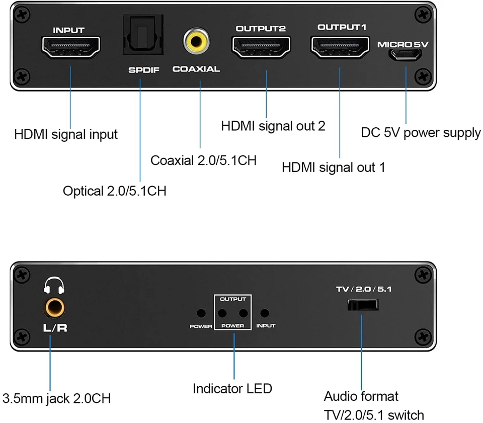 Navceker HDMI Splitter 1X2 4K HDMI Splitter เครื่องแยกสัญญาณเสียง1ใน2พอร์ตออก HDMI ที่แยกสายไฟ HDMI Amplifier สำหรับ PS4 PS5 Xbox