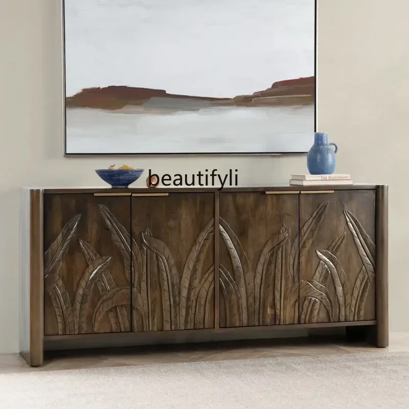 

New style French solid wood entrance American retro style living room dining side cabinet TV cabinet Walnut decorative