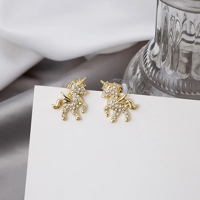 Fashion unicorn earrings cute pony Han Dongmen small fresh cute earrings personality senior versatile ladies Christmas gift