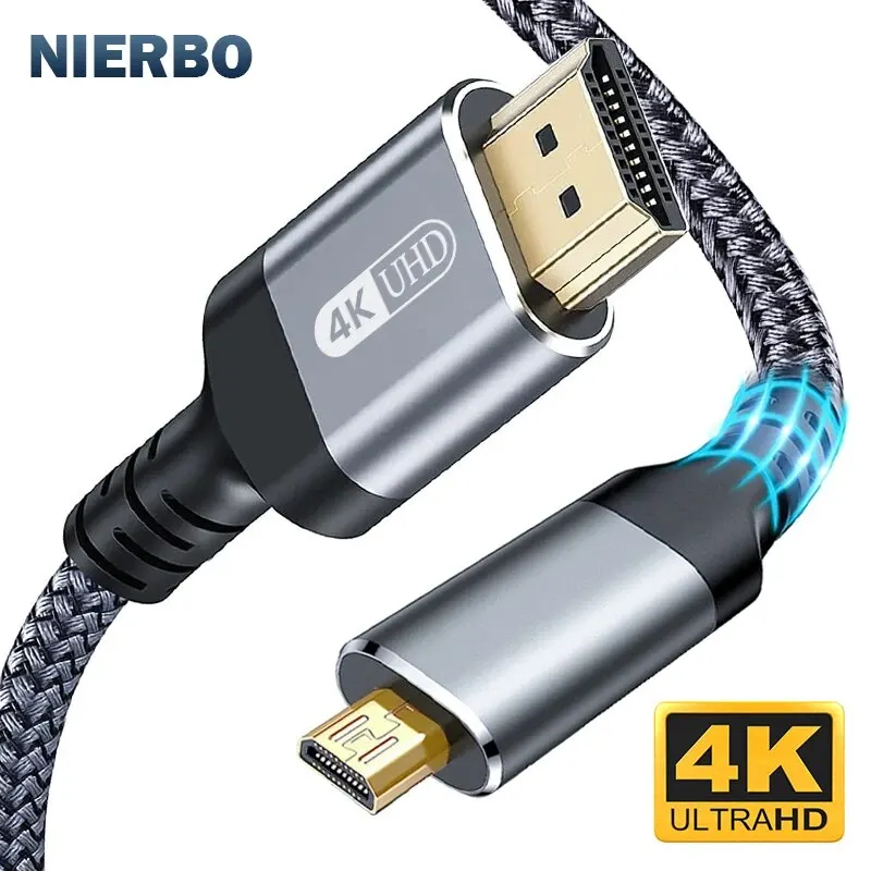 NIERBO Micro HDMI to HDMI Cable Male to Male Braided Cord Adapter 2.0 4K@60HZ 2K@165HZ 18Gbps Compatible with Camera Monitor