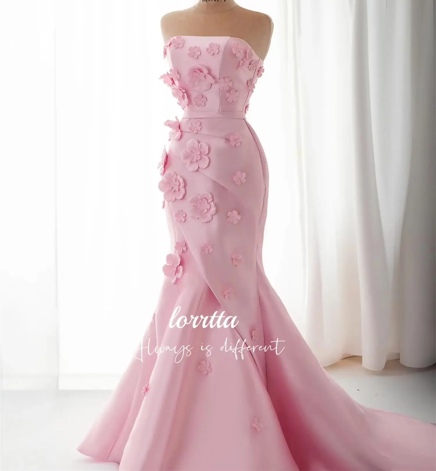 Lorrtta mulher de luxo vestido de noite feminino 3d flores rosa elegante vestidos de festa 2024 baile de formatura casamento sharon feliz فساتmavera