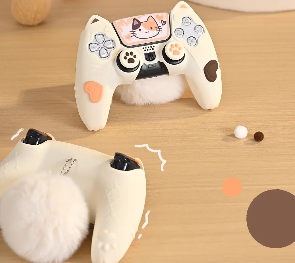น่ารัก Calico Cat ซิลิโคนนุ่ม Protector R2 L2 สติกเกอร์ผิวสําหรับ Sony Dualsense 5 PS5 Controller กรณี Thumb Stick Grip Cap Cover