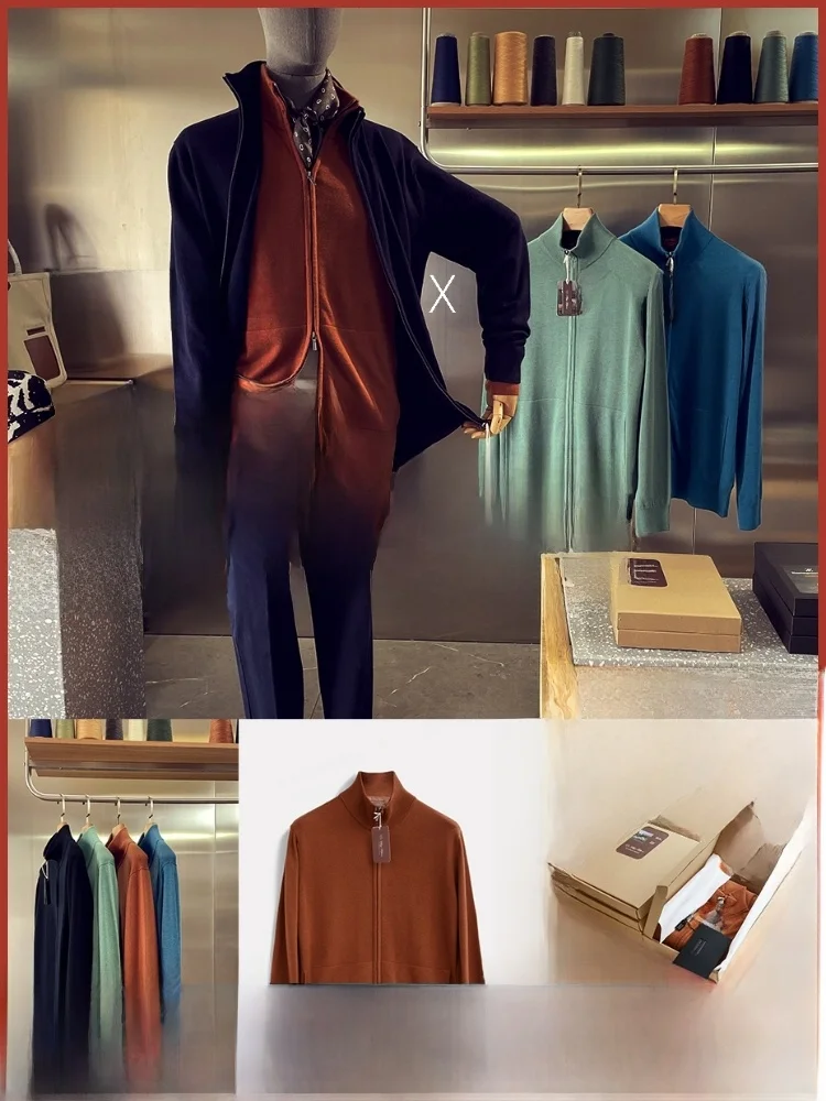 

Итальянская люкс! Высококачественный шерстяной шелковый кардиган Jaet для поездок на работу, деловой повседневный молодежный модный осенний длинный воротник-стойка