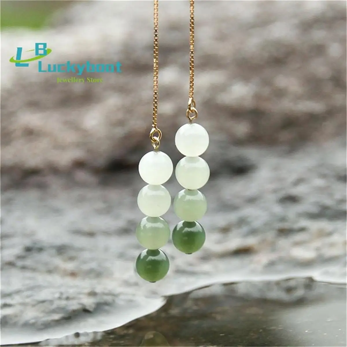 Natural Gradual Change Hotan Jade Earrings Delicate Fresh Fashion Design Simple Flow Rate Earrings Women Beaded Earrings Gift