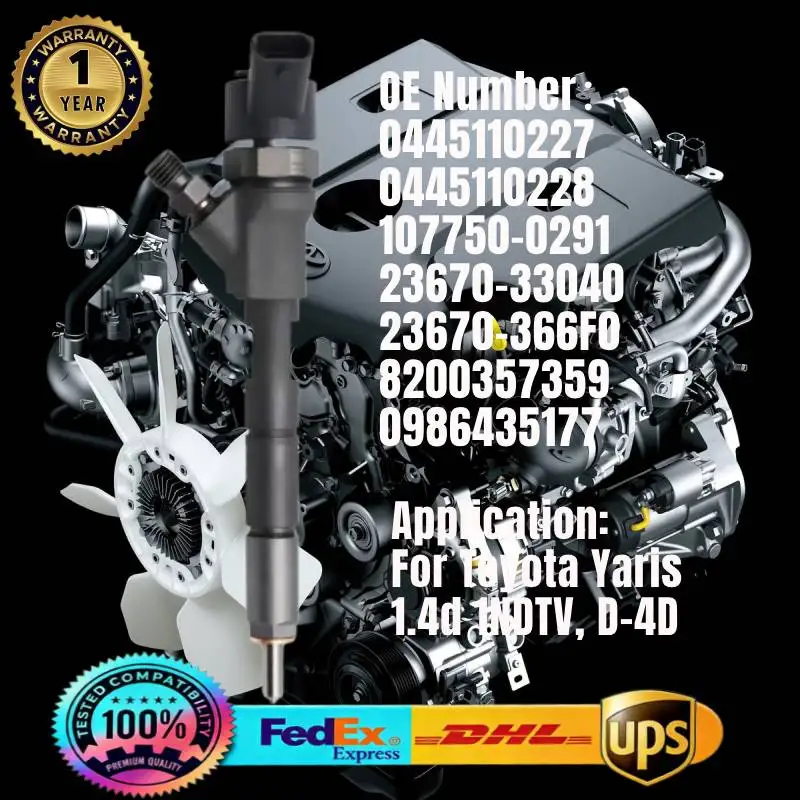 

0445110227 0445110228 23670-33040 23670-366F0 107750-0291 Common Rail Fuel Injector for Toyota Yaris 1.4 D 1NDTV D-4D Engine