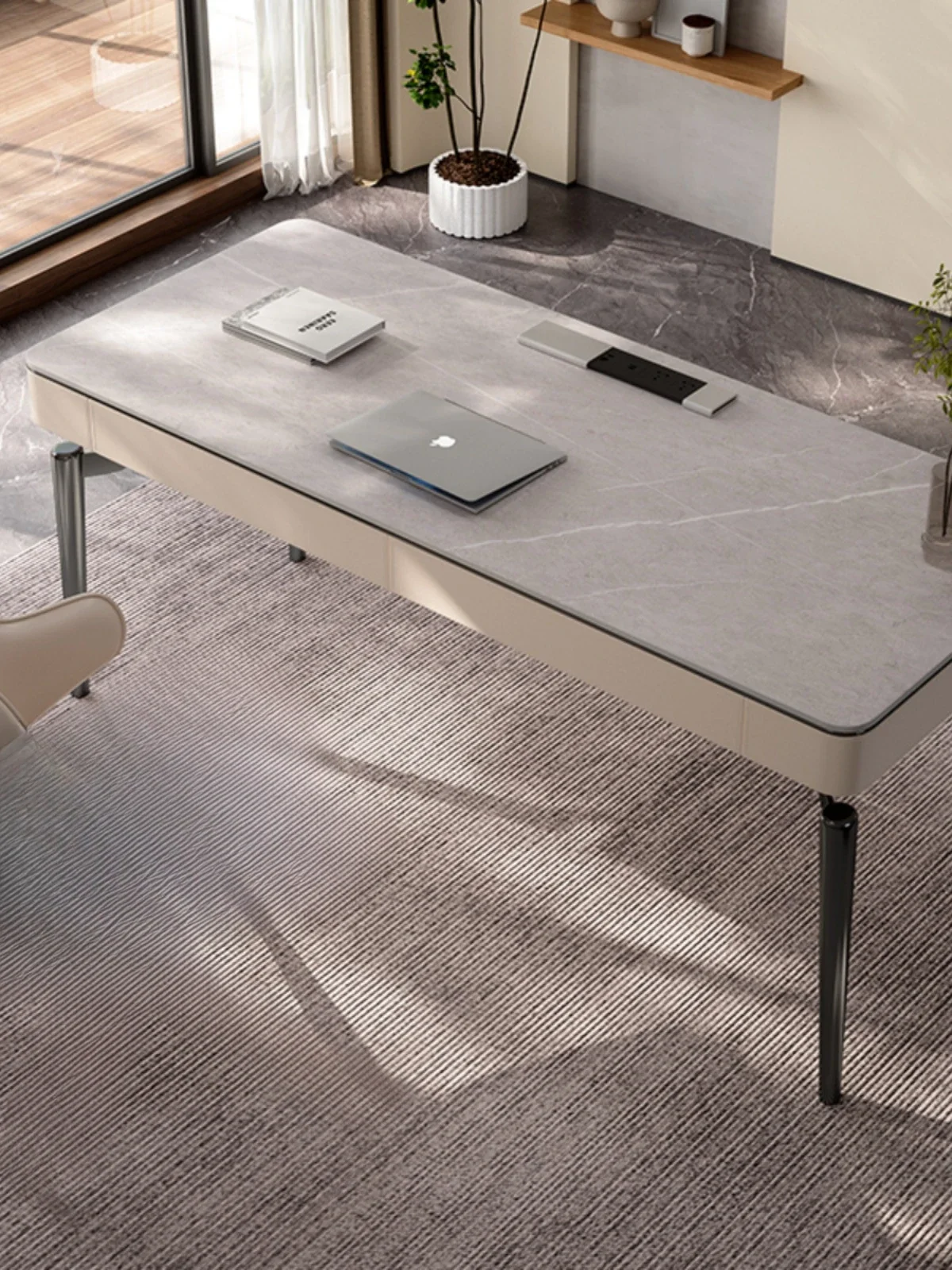 Italian Minimalist Home Study Light Luxury Computer Desk High-End Simple Writing Desk Consulting Stone Plate Office Desk