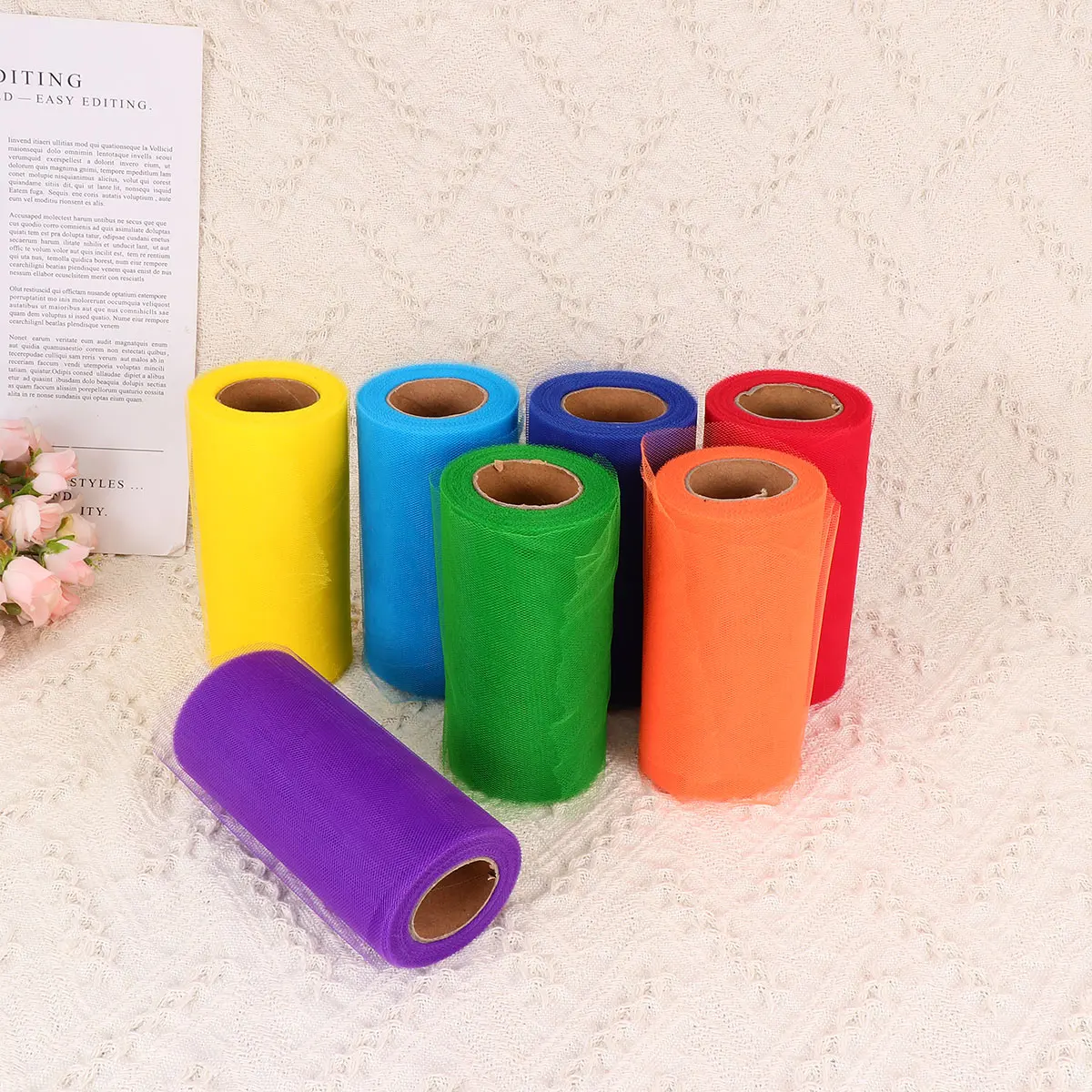 

7Pcs Rainbow Tulle Mesh Roll Wedding Decor Dress DIY Gauze Metallic Line Bright Color Fashion Soft Durable Party Table Skirt