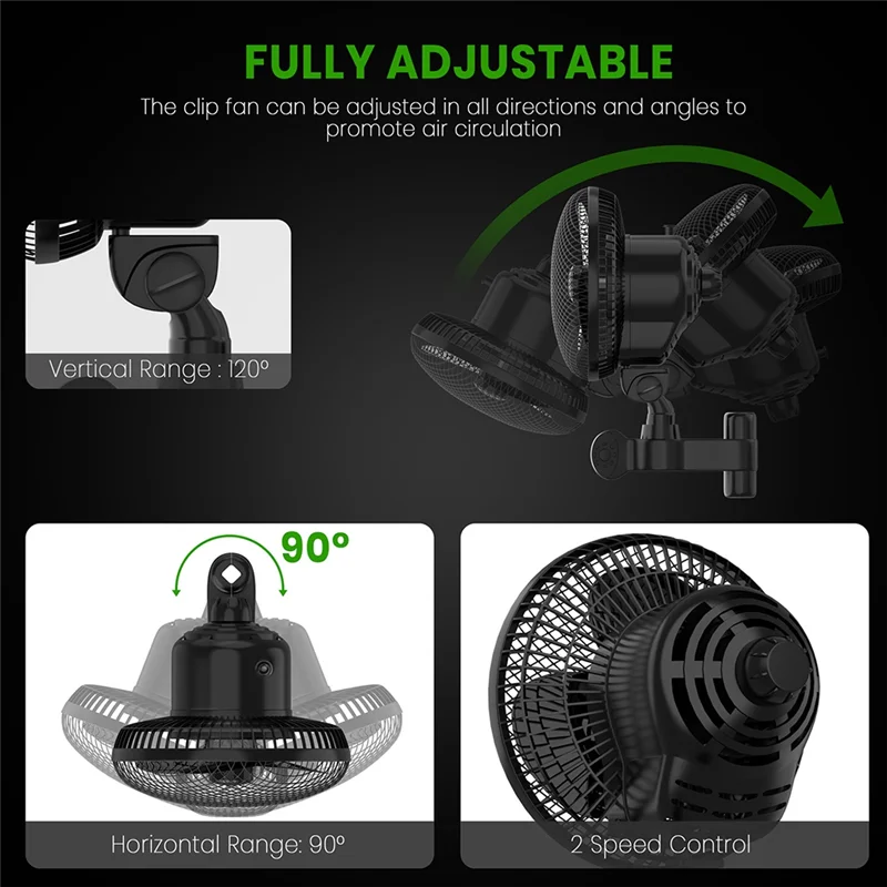 ABKQ-6" Grow Tent Fan Quiet Oscillating Ventilation For Hydroponics Circulation Cooling For Hydroponics, Greenhouses