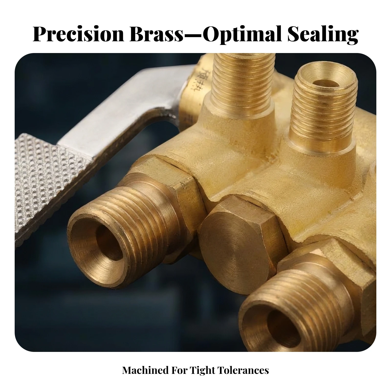 Gas Cutting Machine Valve with Lever Heavy Duty Metal Control Textured Knurled Grip Threaded Ports for Workshop Fabrication