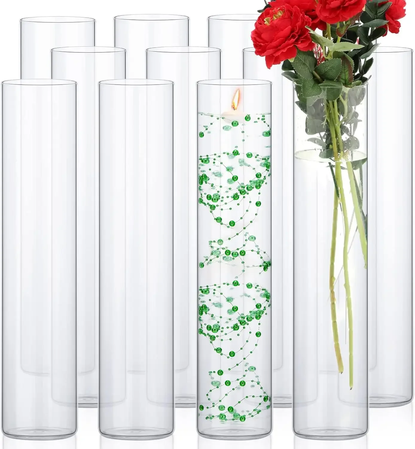 

12 Pack Glass Clear Cylinder Candle Holders Centerpiece Table Vases for Home Wedding Decorations Formal Dinners(16 x 3.35 Inch)