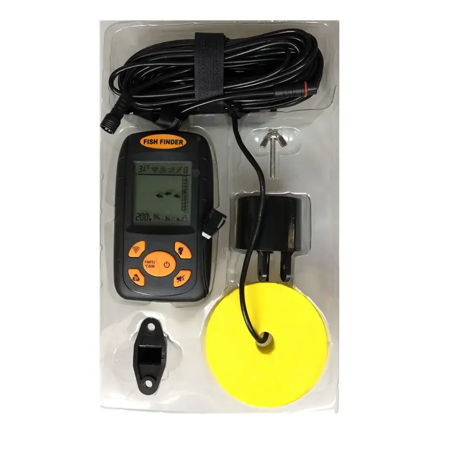 2025Wireless Portable Fish Detector with LCD Screen Transducer Luck Sonar Fish Finder Alarm Fishing Finder Echo Sounder