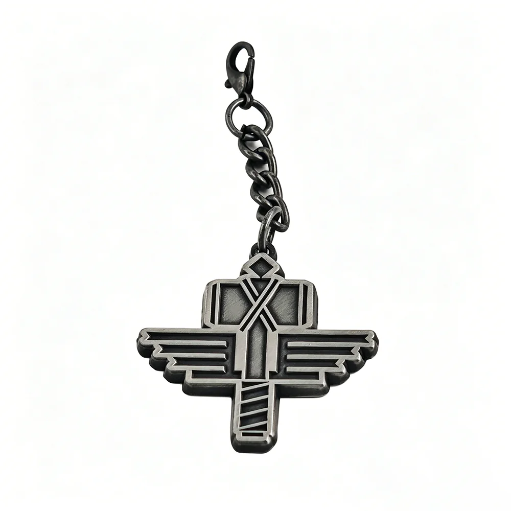 Heavy Metal Band Logo Keyring Manowar Keychains Thor Hammer with Wings Fans Collection Backpack Decoration Pendant Jewelry Gift