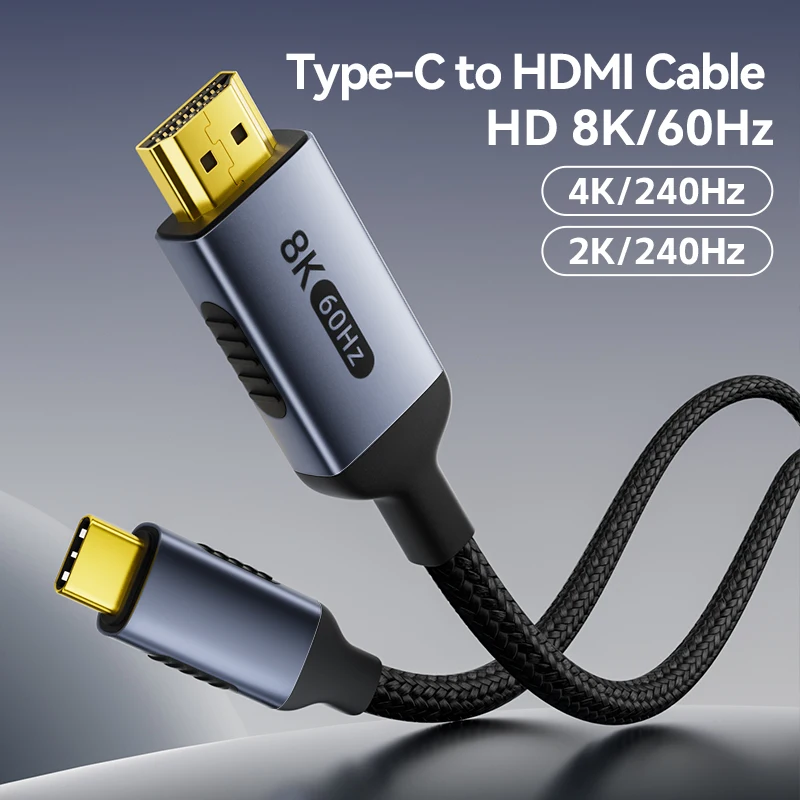 USB C to HDMI Cable 8K@60Hz 4K@120Hz Type C to HDMI Cables HDTV USB C for MacBook TV Converter Air iPad Phone USB-C HDMI Adapter