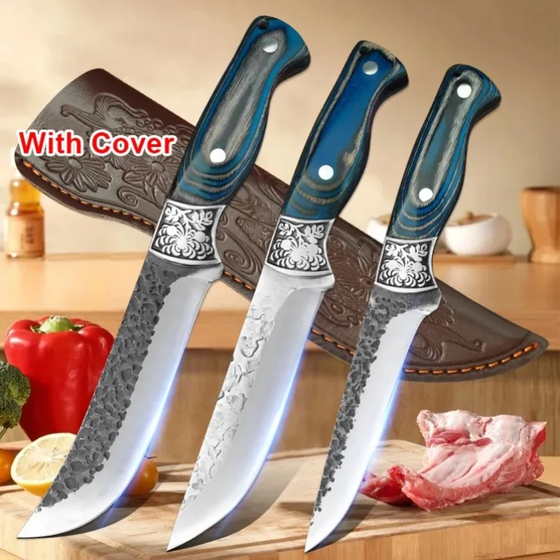 

Stainless Steel Kitchen Knife Professional Butcher Knives Meat Cleaver Cutting Fruit Knives Handmade Boning Knife with Covers