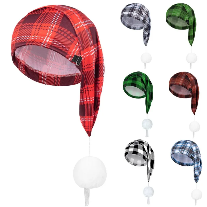 1pc 新ホットヨーロッパとアメリカのクリスマスパーティー用品調節可能なボールフリンジロングナイトキャップメンズ市松ヘアキャップ