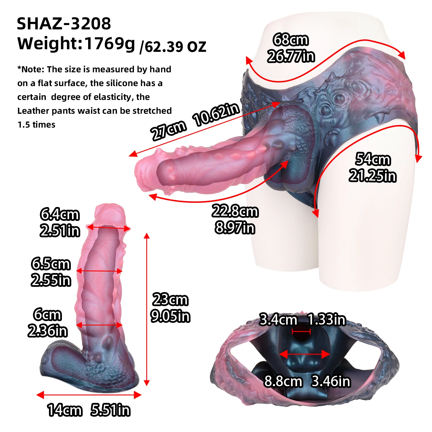 YOCY الوحش الجوف دسار سيليكون بانت 10.62 بوصة قضيب جلدي الغريبة الحصان دسار سراويل داخلية القضيب موسع كم #3