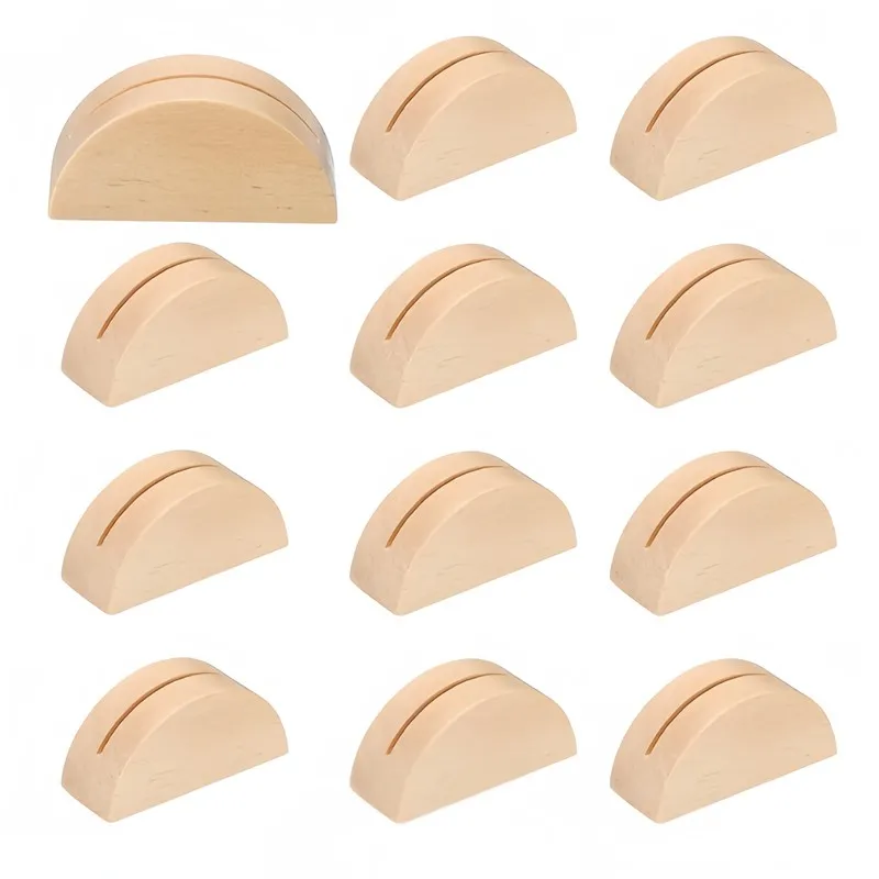 Natural Wood Finish Semi Circle Wood Bases 6 pcs, perfect for Seating Card Stands, Stable Flat Bottom