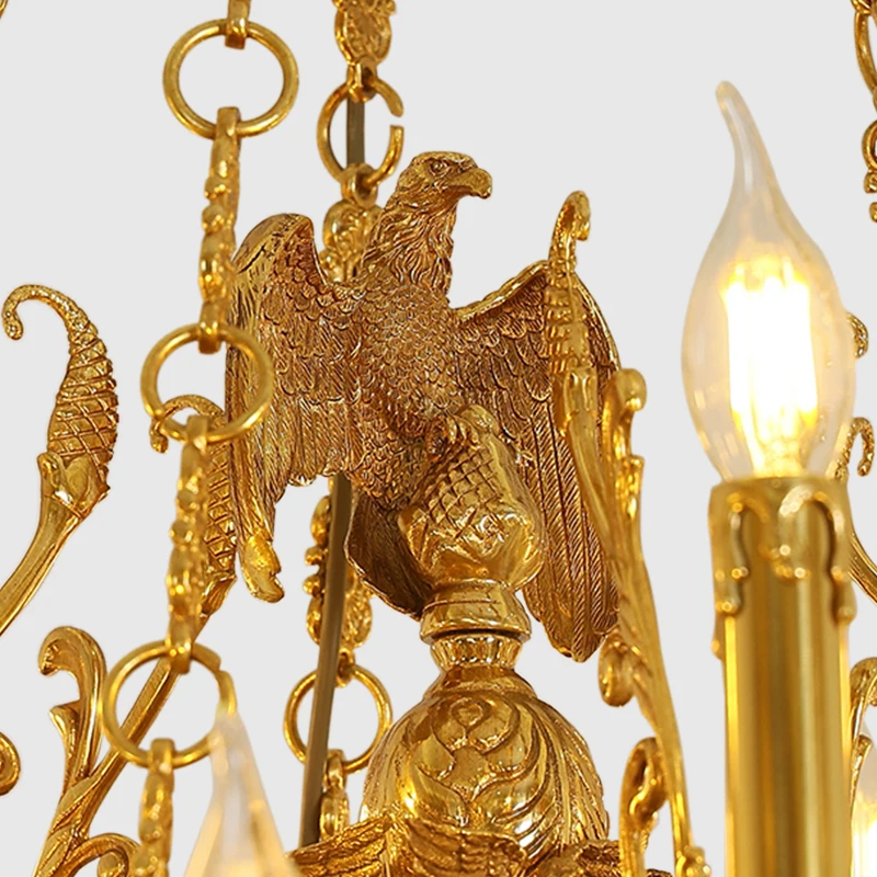 French Royal Copper Flying Eagle Decorative Chandelier Villa Duplex Living Room Candle Rectangular Pendant Light