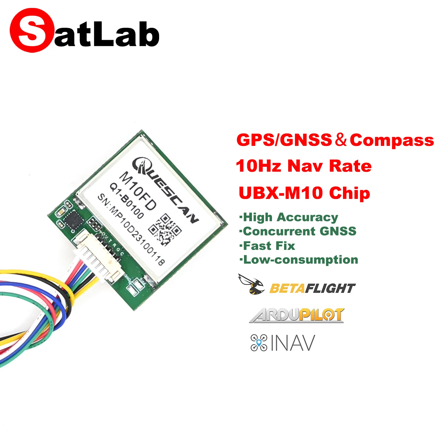 

10Hz Drone M10 GPS GNSS Module with 5883 Compass for INAV Pixhawk Ardupilot GPS+GLONASS+Galileo+BeiDou,much better than M8N