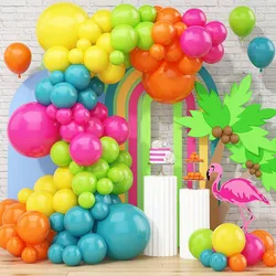 141 Piece Summer Tropical Balloon Arched Garland Set, Pink Stone Gray Green Slate Blue Orange Yellow Latex Rainbow Balloon Garland Set, Suitable for Hawaii Hawaii Hawaii Hawaii Birthday Pool Party Decoration
