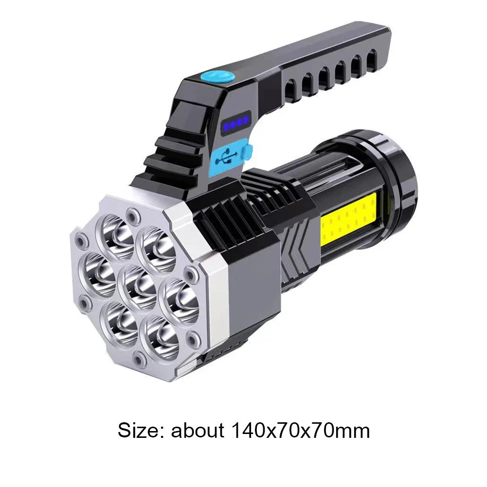 USB Rechargeable Camping Torch Searchlight, 7LED COB Lanterna portátil, Cob Side Light, Leve, Iluminação exterior