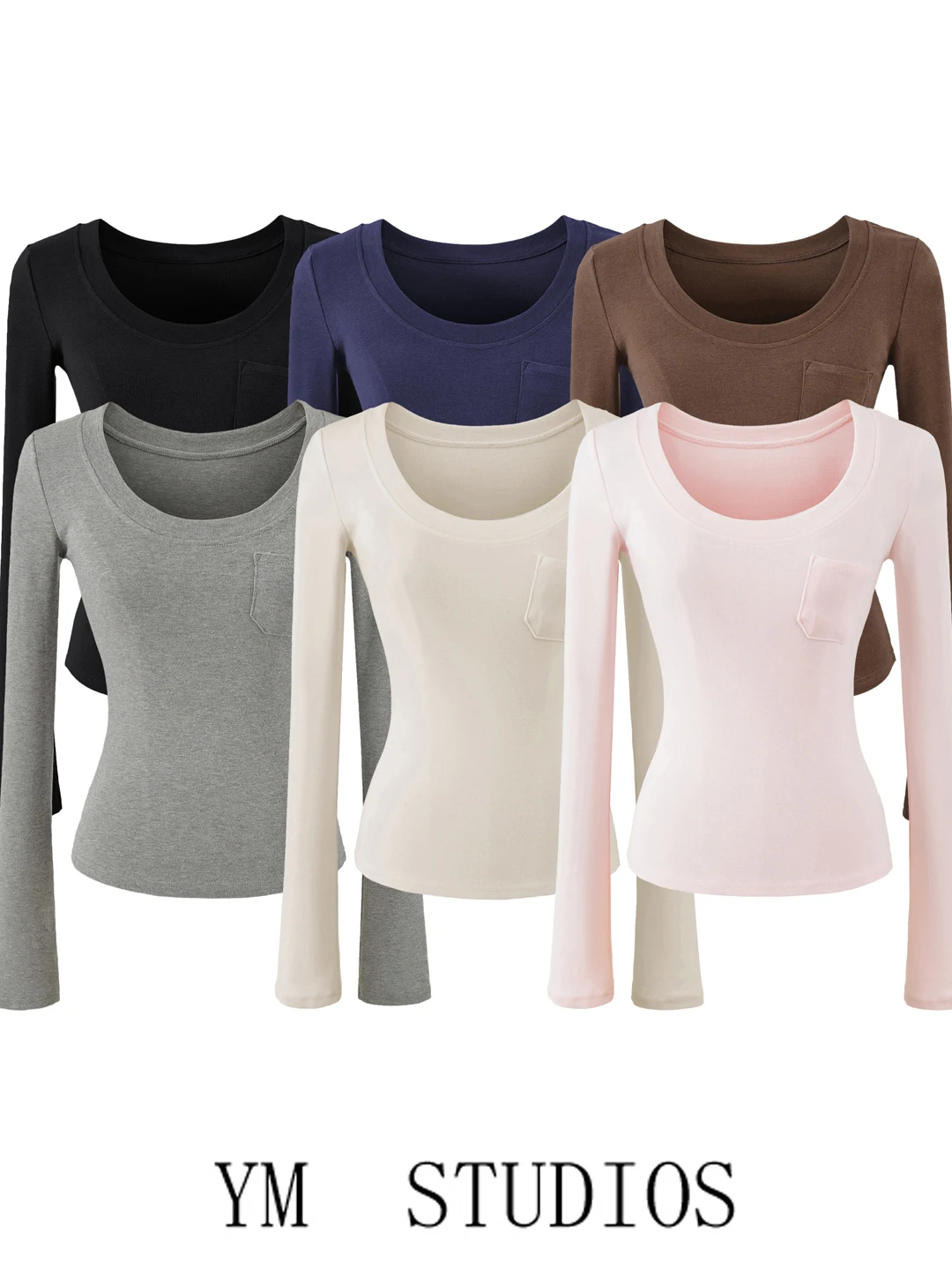 Slim Fit round Neck Long Sleeve T-Shirt Women's Micro Short Style Autumn Base Shirt Top Cotton High Waist Universal Type