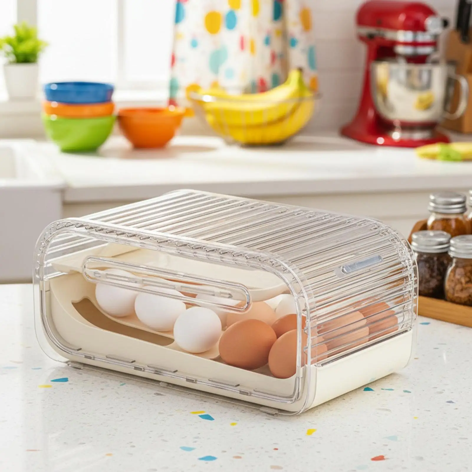 

Egg Holder For Refrigerator 2-Tier Automatic Rolling Stackable Storage Egg Holder Countertop Storage Box For Freezer Home